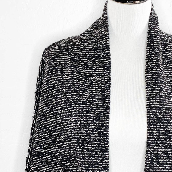 BB Dakota Black White Short 3/4 Sleeve Open Front Longline Boucle Cardigan XS - Picture 9 of 13